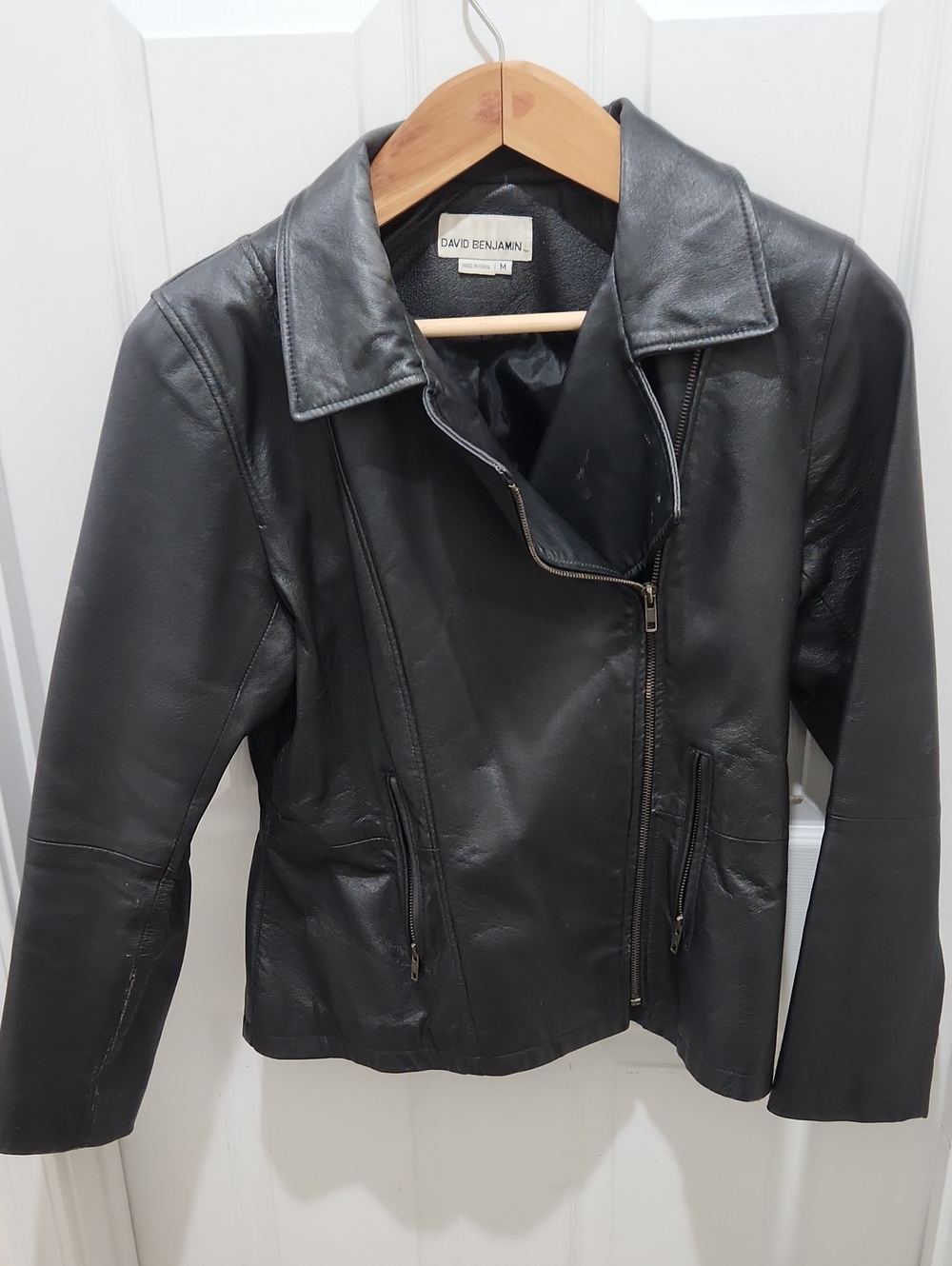David Benjamin Black Leather Zip-Front Moto Jacket